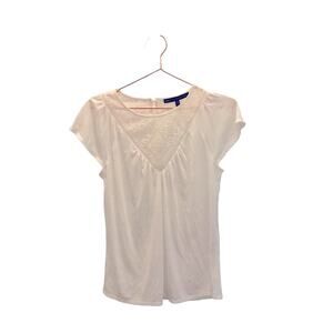 White House Black Market White Tee with Embroidered Lace Detail, Size XS